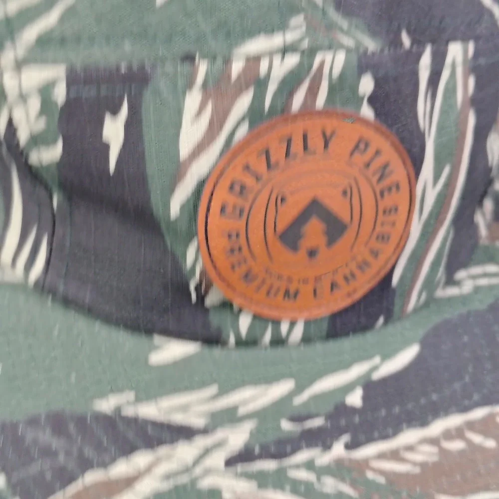 Tiger Stripe Camo Hat Cap 5 Panel Ripstop Grizzly Pine Montana Cannabis Logo